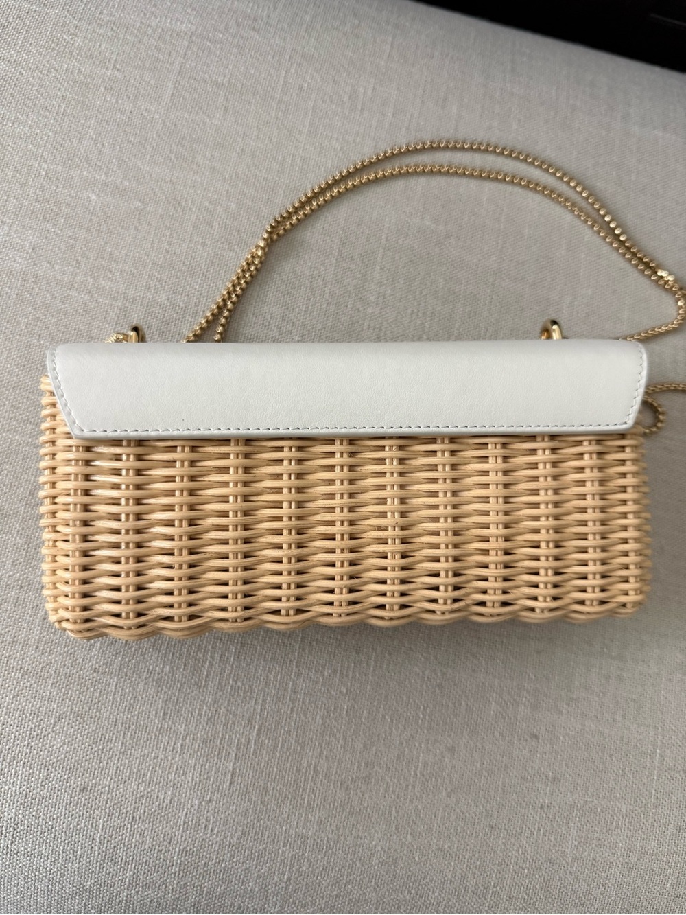 Prada Wicker Mini Bag with Cream Leather Flap and Gold Chain - Picture 10 of 14